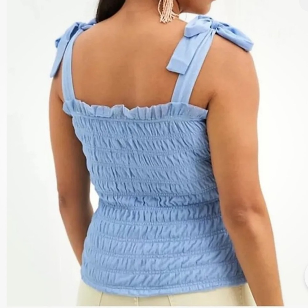 NEW 😎 Anthropologie BLACK Smocked Mesh Tie Strap Shoulder Tank Top Tulle Blouse
